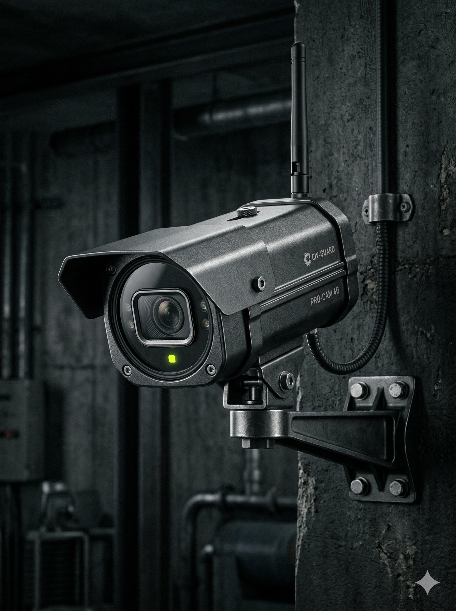 Rugged industrial bullet camera with reinforced steel casing and sun shield